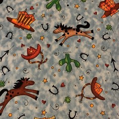 Giddyup Fabric By Kari Pearson For Quilting Treasures Horses Hats Boots Blue BTY