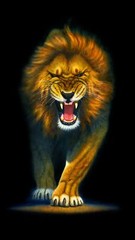 23″ Fabric Panel – Robert Kaufman Digital Animal Kingdom Roaring Lion Black