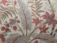 1.25YD COLEFAX & FOWLER Paisley Leaf Tomato Aqua 100% Linen Fabric $335 Retail