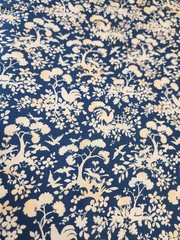 Concord Fabrics Peaceable Kingdom Navy Blue Cream Wildlife chickens Trees 100%
