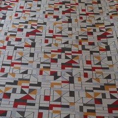 Vtg MCM Arc/Com Upholstery Fabric “Apex” Pepper Red, Orange, Gray Geometric 4 yd