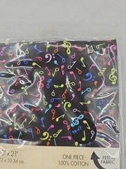 18″x21″ Colorful Music Musical Notes Black Cotton Fabric Jo-ann Fabric New