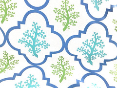 P Kaufman Outdoor Sprig Trellis Coral Blue Green Teal Fabric 3.5 Yard LOT