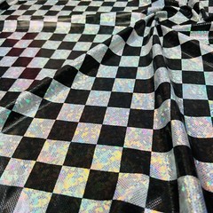 Printed Metallic Chess Squares Fabric Stretch Spandex for Swimwear by yard
