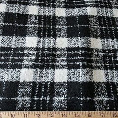 Black, White, Soft Textured Plaid Flat Boucle Suiting from an Italian Designer