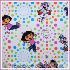 BonEful FABRIC FQ Cotton White VTG OOP Girl DORA Explorer Boots Monkey Polka Dot