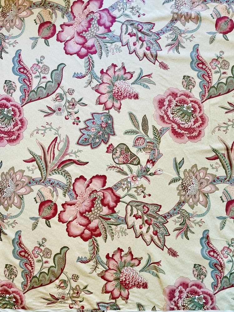 Margin Designs 1991 Jacobean Large Screen Print Fabric New Old Stock Pink Blue B
