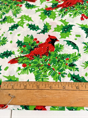 Vintage Christmas Fabric Spring Mills Red Cardinal Green Holly Berry 2 1/2 Yards