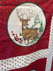 Wildlife Deer Pillow Quilt Fabric Panels Cranston 18×21 Holiday Red Green Buck