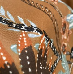 Vintage Fabric Polished Cotton Brown Tropical Print Blue Savalux 70s 1 Y B1