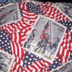 VIP Fabrics Heroes USA Patriotic Flags Multicolor Cotton 1 yd Firemen 9/11