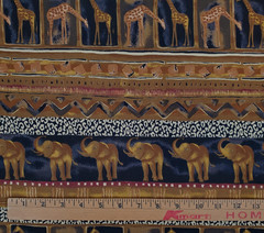 Rayon Challis Fabric Brown African Jungle Elephants Giraffes 2 Yards