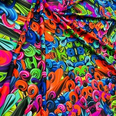 Stretch Spandex Fabric Neon Multicolor Waves Print 60″ wide by yard for Swimwear