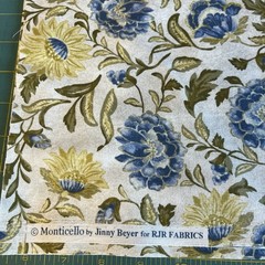 Monticello Cream Blue Yellow Floral Blooms Flower Sprigs Jinny Beyer 1.5 Yards