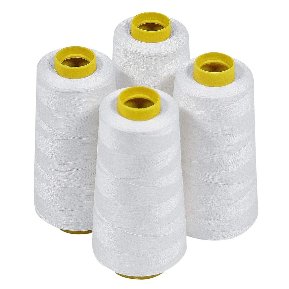 4 Large Cones (3000 Yards Each) of Polyester Threads for 3000yards, White