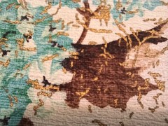Vtg Mid Century Hydrangea Floral Barkcloth Fabric Blue Gold Brown Remnants 47×31
