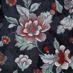 Vintage 70s Velour Upholstery Fabric 6 YD Black Silver Floral Design MCM Velvet