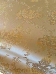 Cream & Gold Roses Floral – Faux Silk Brocade Jacquard Fabric