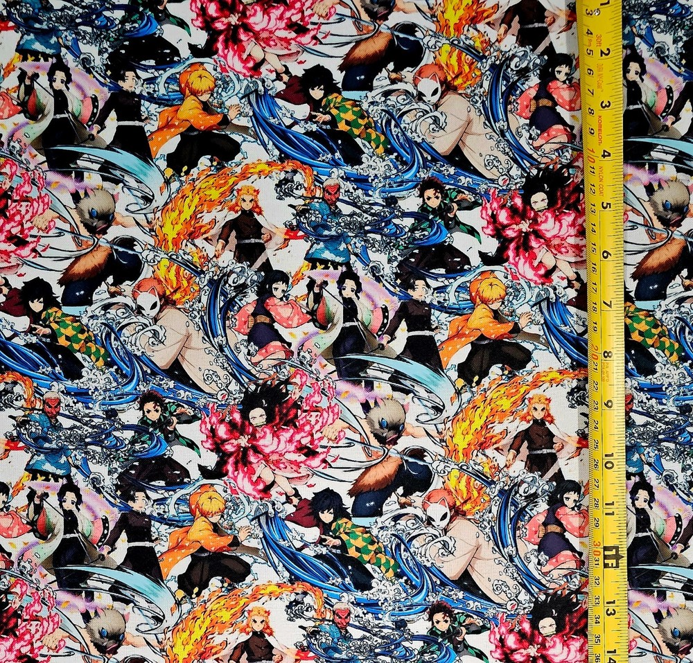 DEMON SLAYER ACTION COLLAGE ANIME 1 YARD FABRIC ( 36″ X 58″ ) BRAND NEW