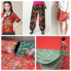 1M Flower Print Cotton Fabrics for Clothes Bedding DIY Chinese Ethnic Style SPW