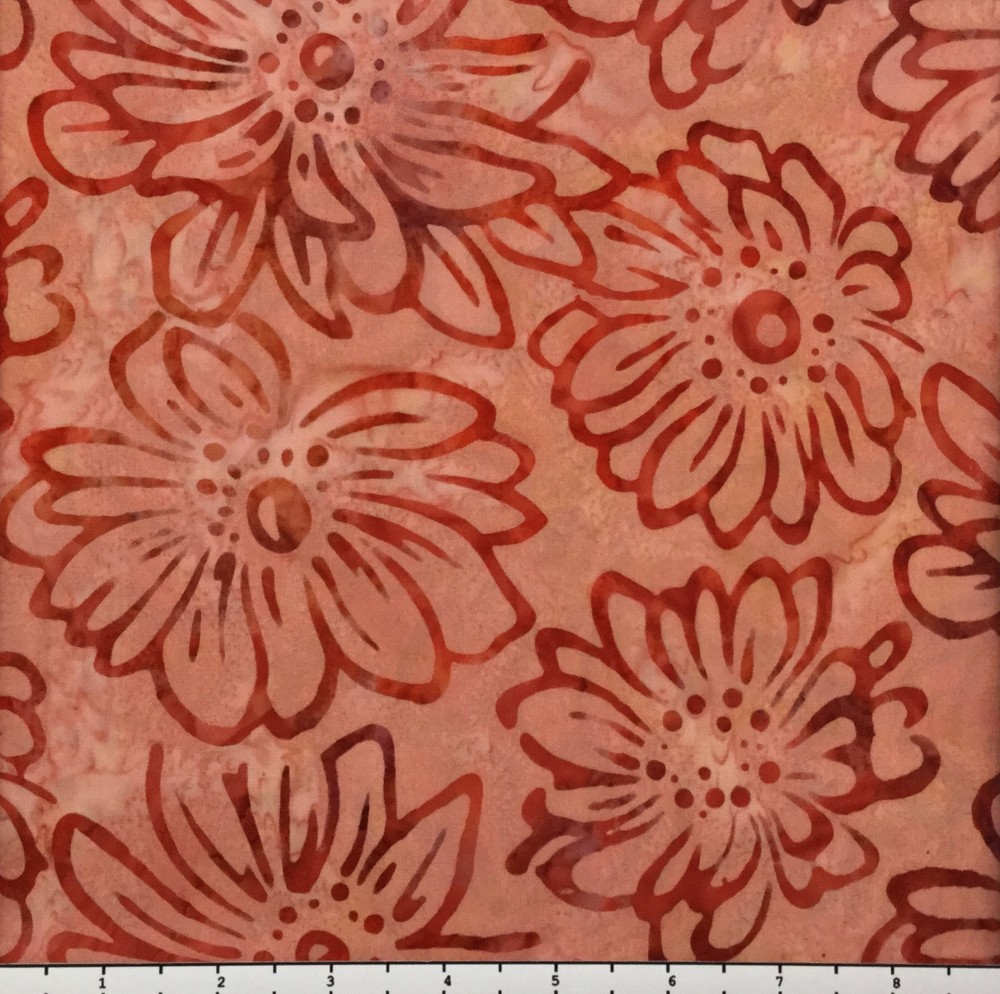 1 Yard Cut of Lunn Helianthus Batik 100% Cotton 3980 Brick Red Ruby Fabric