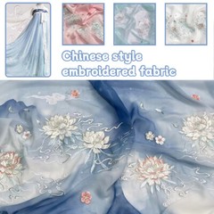 Chinese Embroidered Organza Chiffon Fabric DIY Hanfu Dress Soft Sewing Fabric