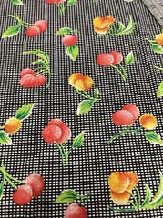 Vintage General Fabrics Cotton Fruit On Black & White 1/2 Yard (18 By 44”)