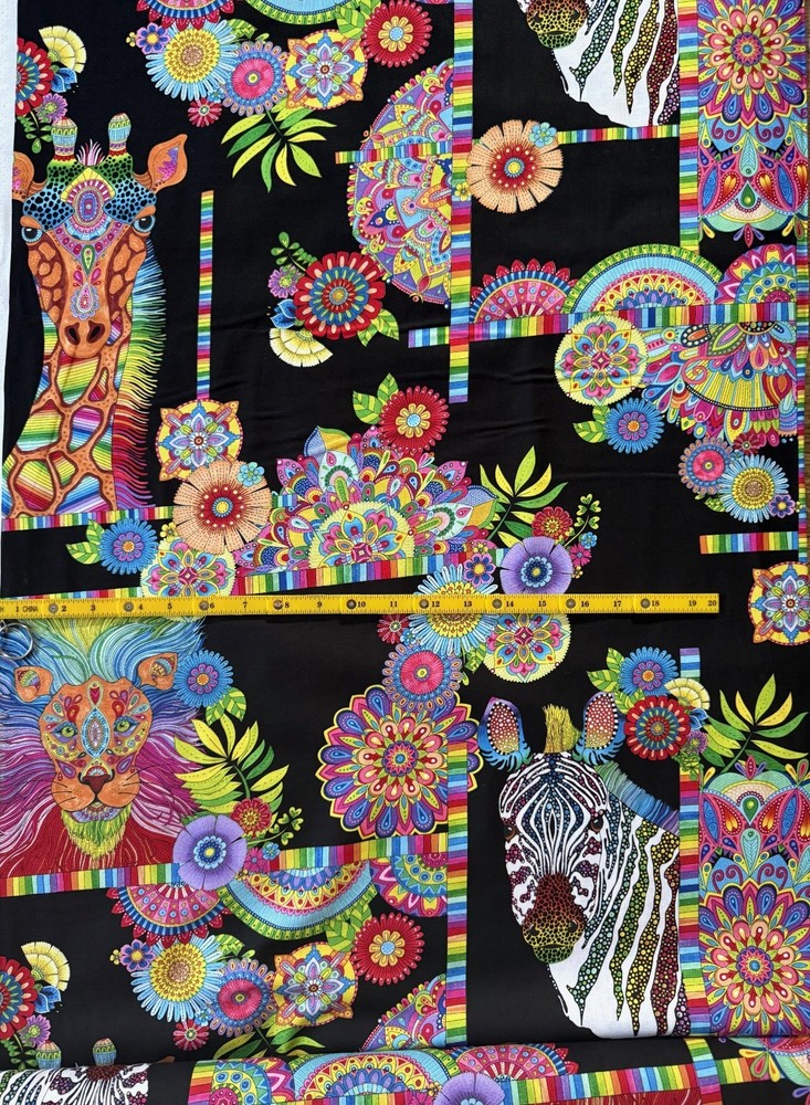 BRIGHT SAFARI ANIMALS, ZEBRA, LION GIFAFFE Premium Quality 100% Cotton Fabric