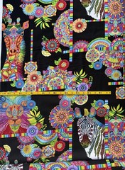BRIGHT SAFARI ANIMALS, ZEBRA, LION GIFAFFE Premium Quality 100% Cotton Fabric