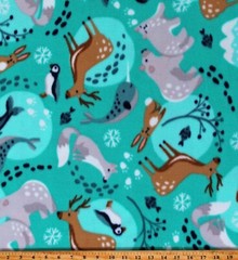Fleece Polar Pals Winter Animals Kids Turquoise Fabric Print by the Yard A326.23