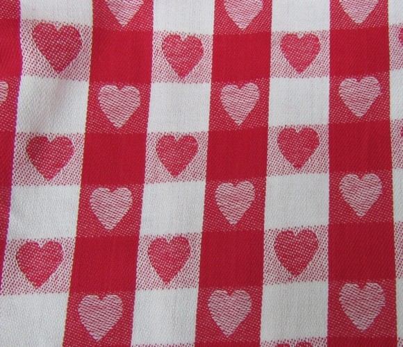 Red white check plaid heart fabric tablecloth fabric 2 1/2 yds x 60″ cotton soft
