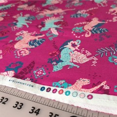 Boundless by Bluprint Lush Magenta Pink Leopard Tropical Cotton Fabric 6+ Yards