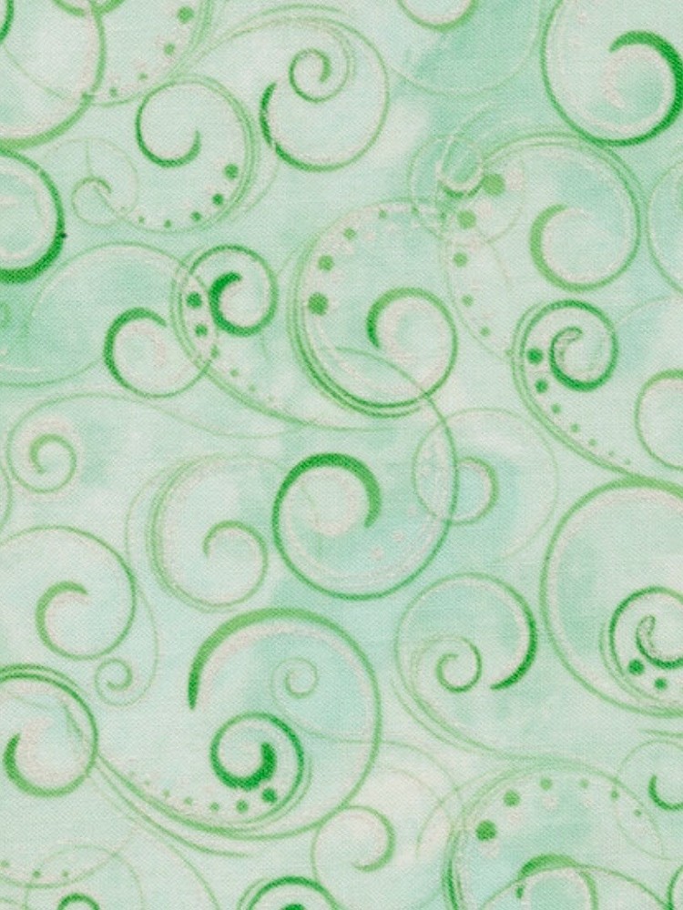 Benartex FABRIC Pearl Splendor Green With Shine White Curls Fat Eighth 9×21