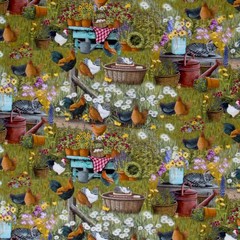 Farmall Farm Chickens & Kittens Cotton Fabric