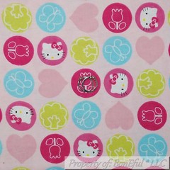 BonEful Fabric FQ Cotton Flannel Pink HELLO KITTY Girl Flower Dot Aqua Blue RARE