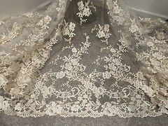 Ivory Gold Corded embroidery Bridal Lace Fabric 50” Width Sold By The Yard