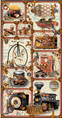 Steampunk Inventions Fabric 24″ X44″ Panel Time Travel Cotton Blank Quilting