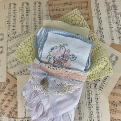 Romantic Pastel Slow Stitch Bundle with Vintage Fabrics, Trim, Buttons & Beads