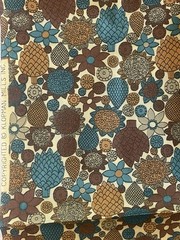 1.33Y Klopman Mills Fabric Turquoise Brown Orange Flower Shiny Slick Poly/Rayon?