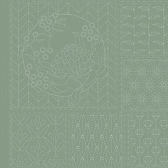 Patchwork Quilting Sewing Fabric Sashiko Botanical Green Panel 60x137cm