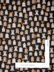 Halloween Cemetery Grave Stones Black Cotton Fabric QT Boos Ghouls 12″ Length