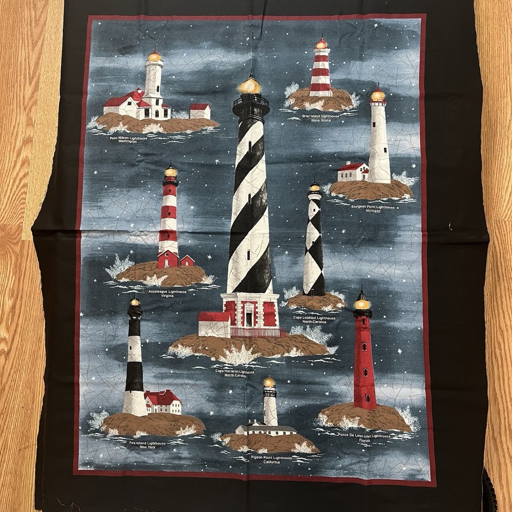 Lighthouse Cotton Fabric Panel Harbor Lights 33 x 40 inches