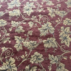 Vintage Burgundy Gold Grape Leaf Vine Scroll Jacquard Upholstery Fabric 13 Yds