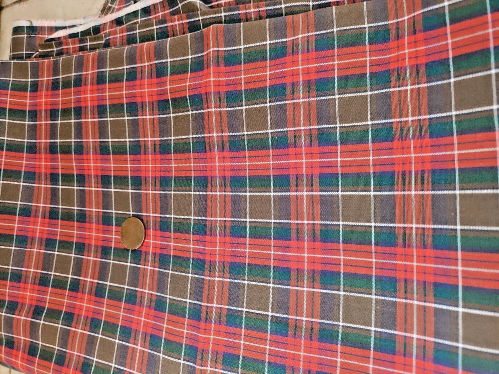 FABRIC REMNANT NOS MULTICOLOR PLAID SYNTHETIC SILKY 2 2/3 YDS X 34″
