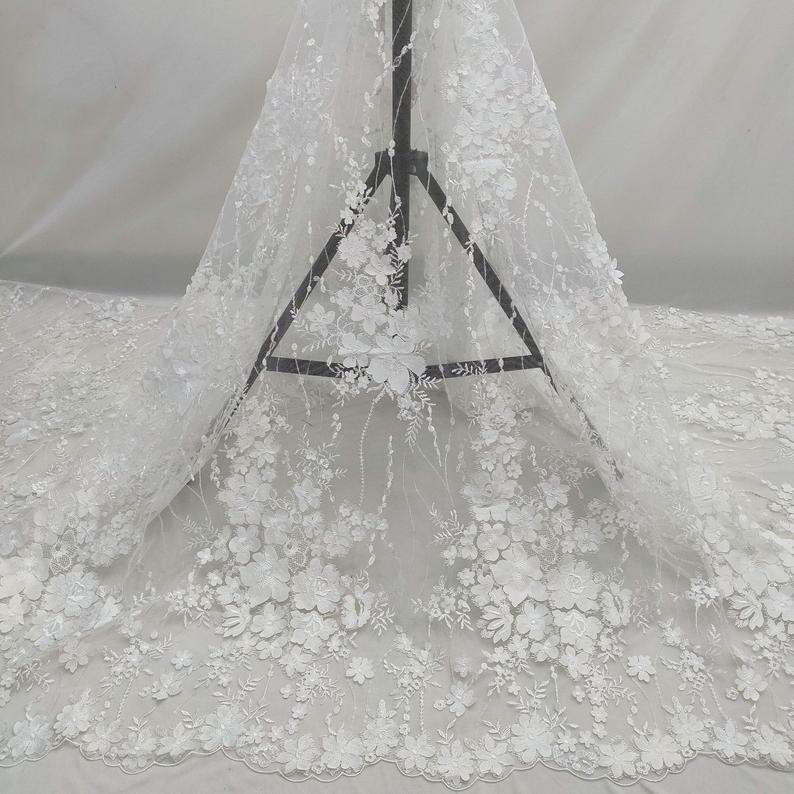 Exquisite 3D Flower Bridal Lace Fabric Embroidered Floral Sequins Lace Fabric