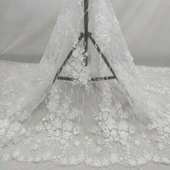 Exquisite 3D Flower Bridal Lace Fabric Embroidered Floral Sequins Lace Fabric
