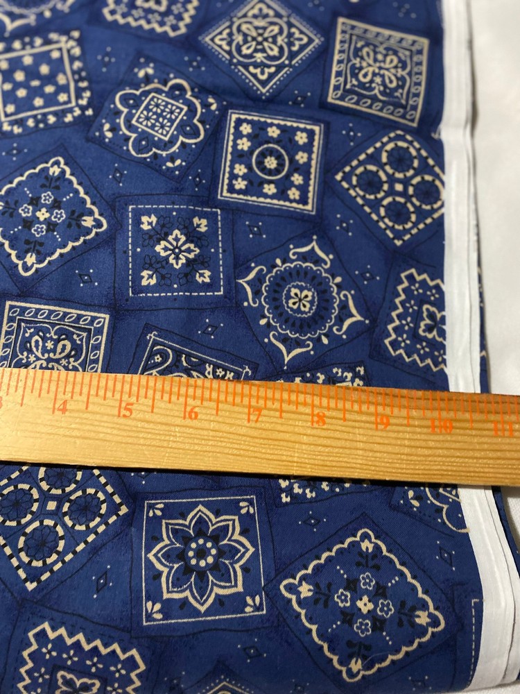 100% cotton bandana print fabric /blue with beige & black 38″ x 44″