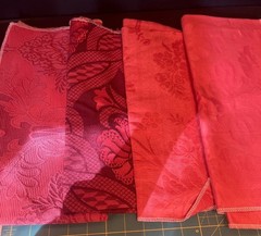 4 Fabric samples Damask Moire Coral & Reds Designer 26×26 upholstery Schneider