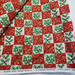 Brother Sister Design Studio A Crackled Christmas Checkered Hollyberry 2 Yards