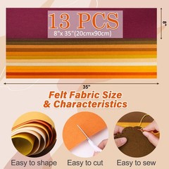 13 PCS Autumn Colorful Assorted 8×35 Inch 1.2mm Thick Stiff Felt Fabric